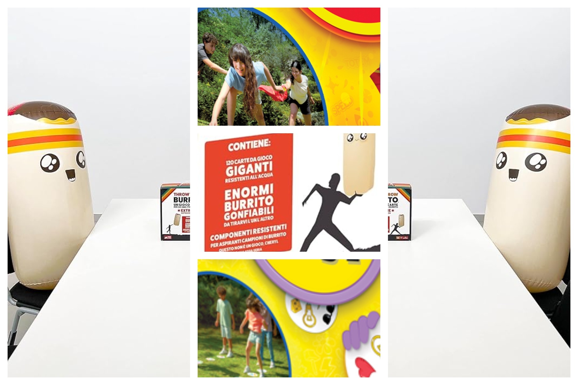 Dobble Giant, Jungle Speed Giant y Throw Throw Burrito_ Extreme Outdoor Edition, tres de los mejores juegos de mesa exteriores para disfrutar en familia y con amigos.